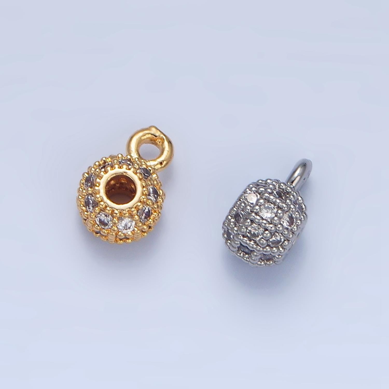 Minimalist cz micro paved rhondelle bead 24k gold filled charm in gold & silver | x-898
