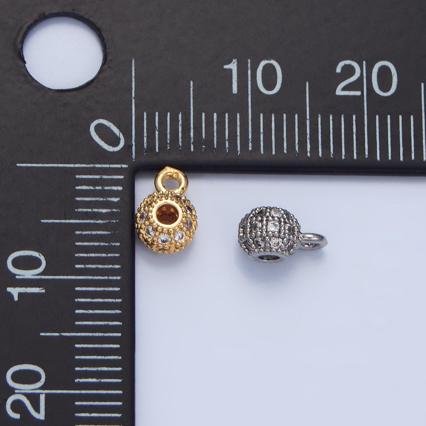 Minimalist cz micro paved rhondelle bead 24k gold filled charm in gold & silver | x-898