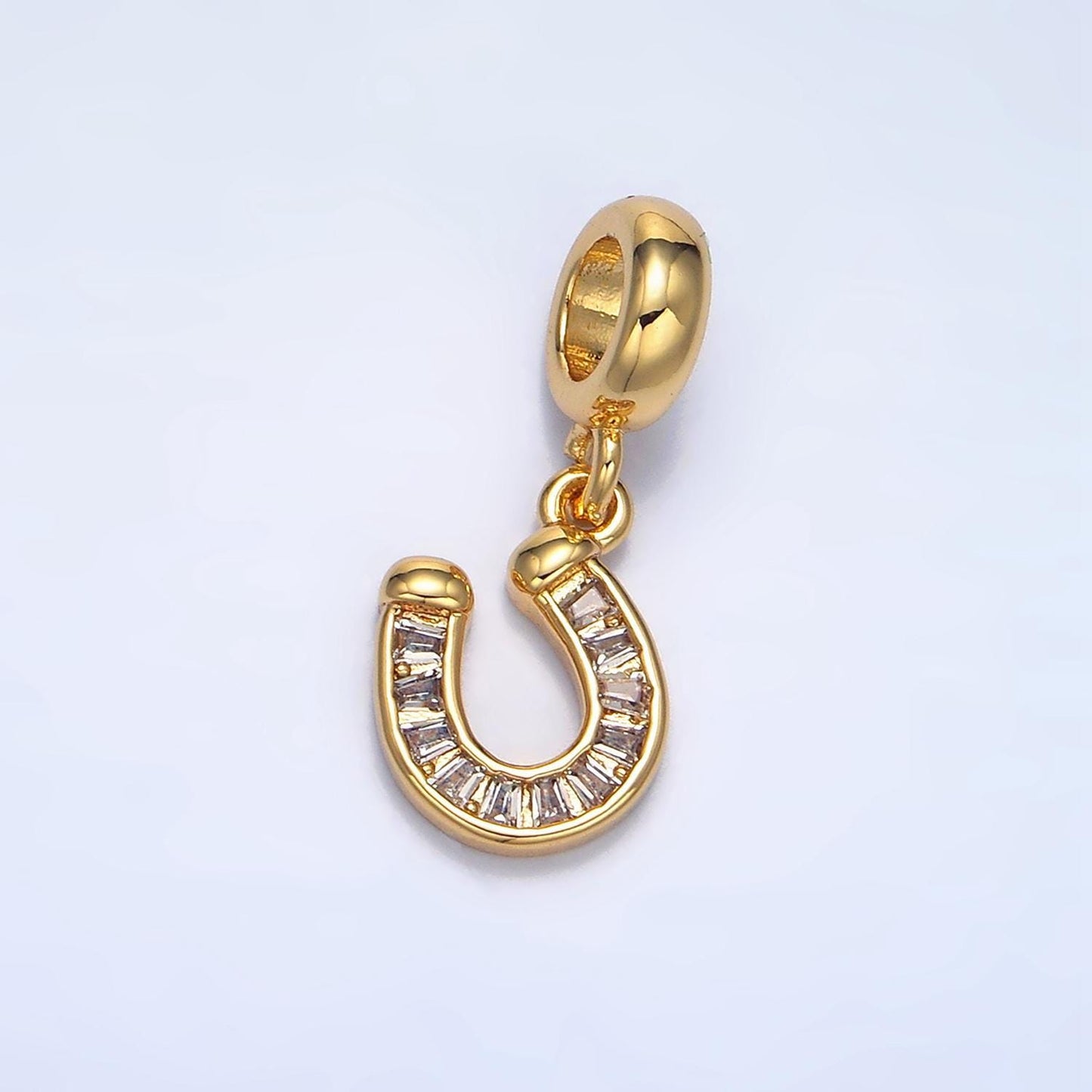 Clear baguette micro paved horse shoe 24k gold filled charm | x-896