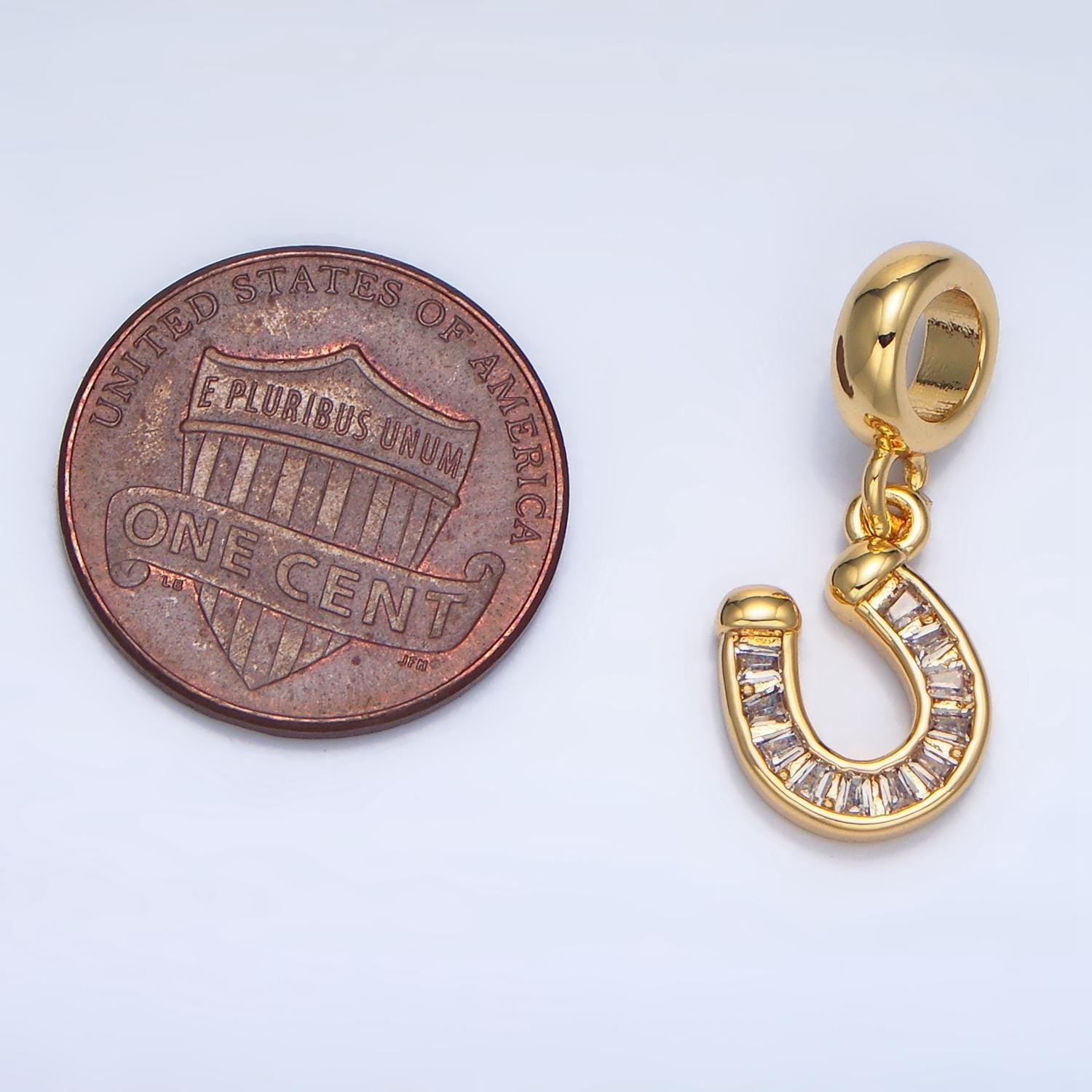 Clear baguette micro paved horse shoe 24k gold filled charm | x-896