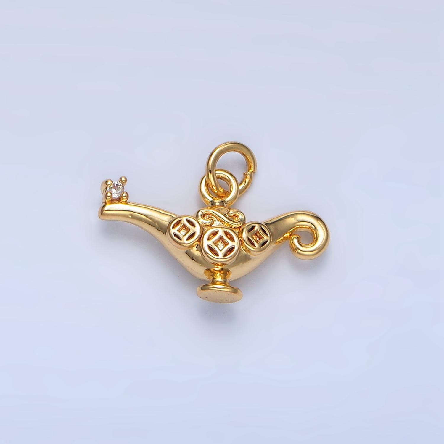 Mini multidimensional artisan genie lamp 24k gold filled charm | x-888