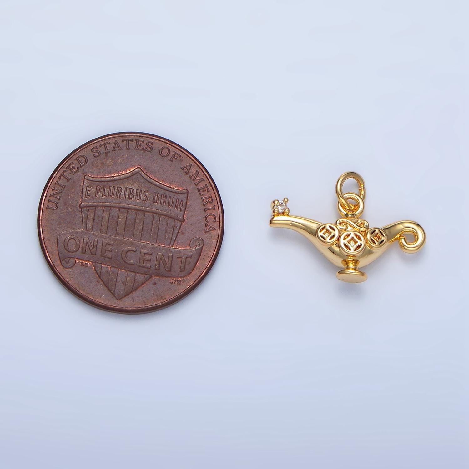 Mini multidimensional artisan genie lamp 24k gold filled charm | x-888