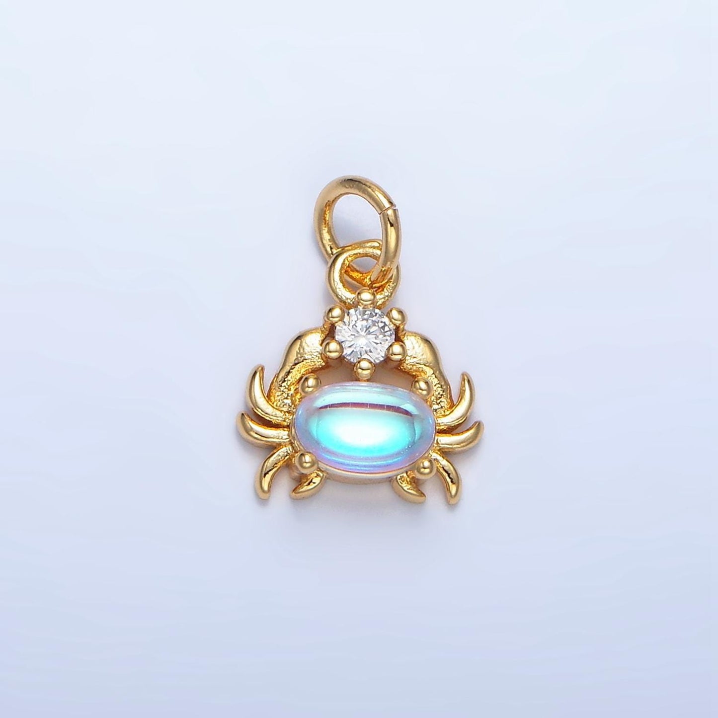 Cz blue opal gemstone crab sea animal 24k gold filled charm in gold & silver | x-878