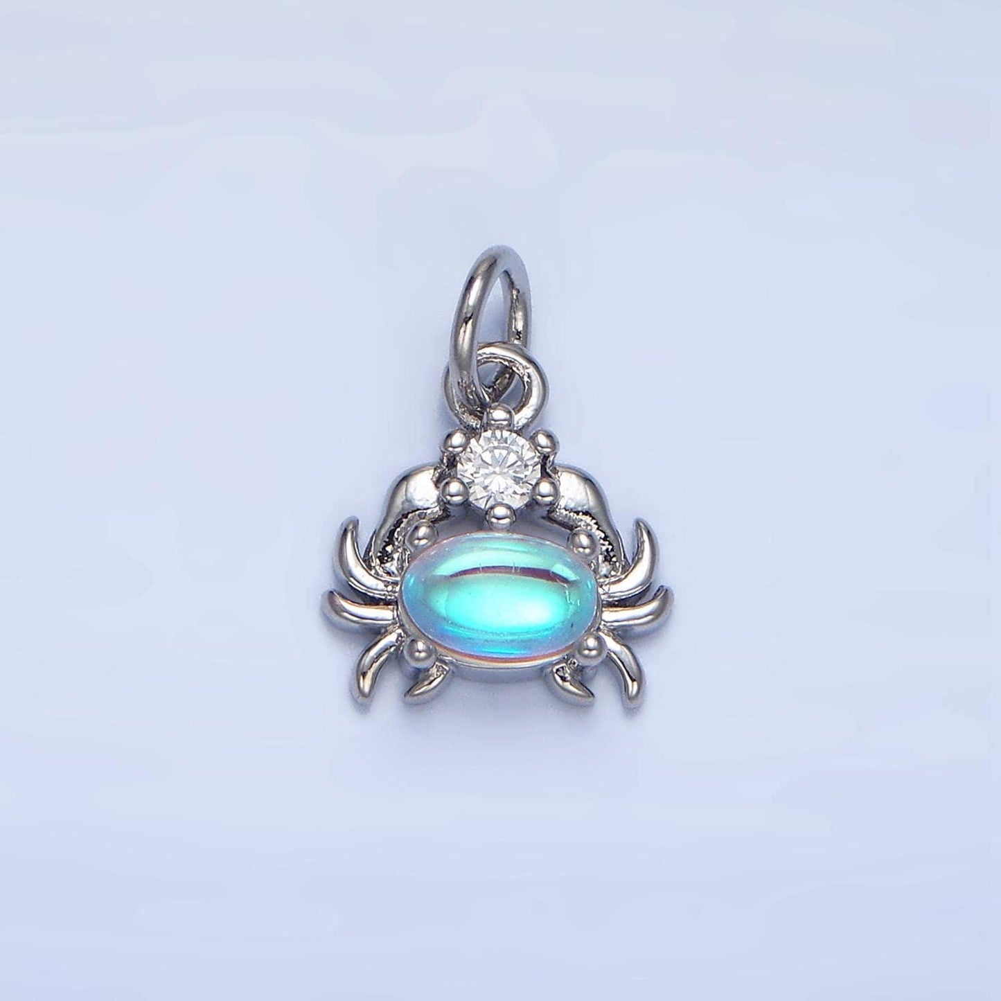 Cz blue opal gemstone crab sea animal 24k gold filled charm in gold & silver | x-878