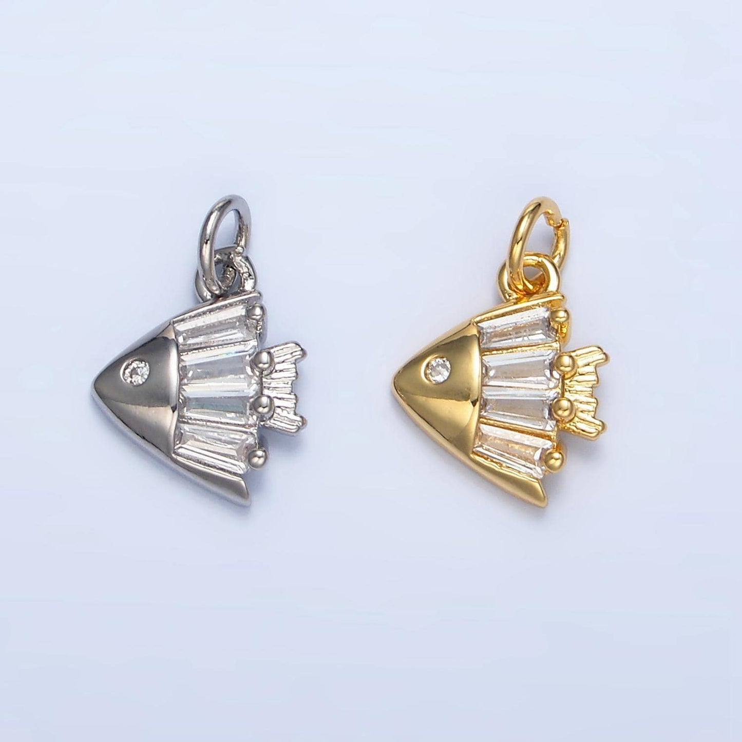Cz clear baguette ocean sea animal angel fish 24k gold filled charm in gold & silver | x-877