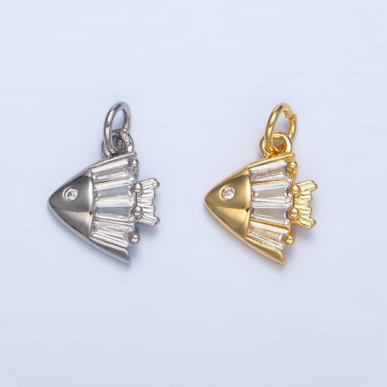 Cz clear baguette ocean sea animal angel fish 24k gold filled charm in gold & silver | x-877
