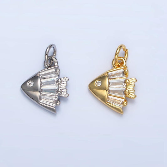 Cz clear baguette ocean sea animal angel fish 24k gold filled charm in gold & silver | x-877