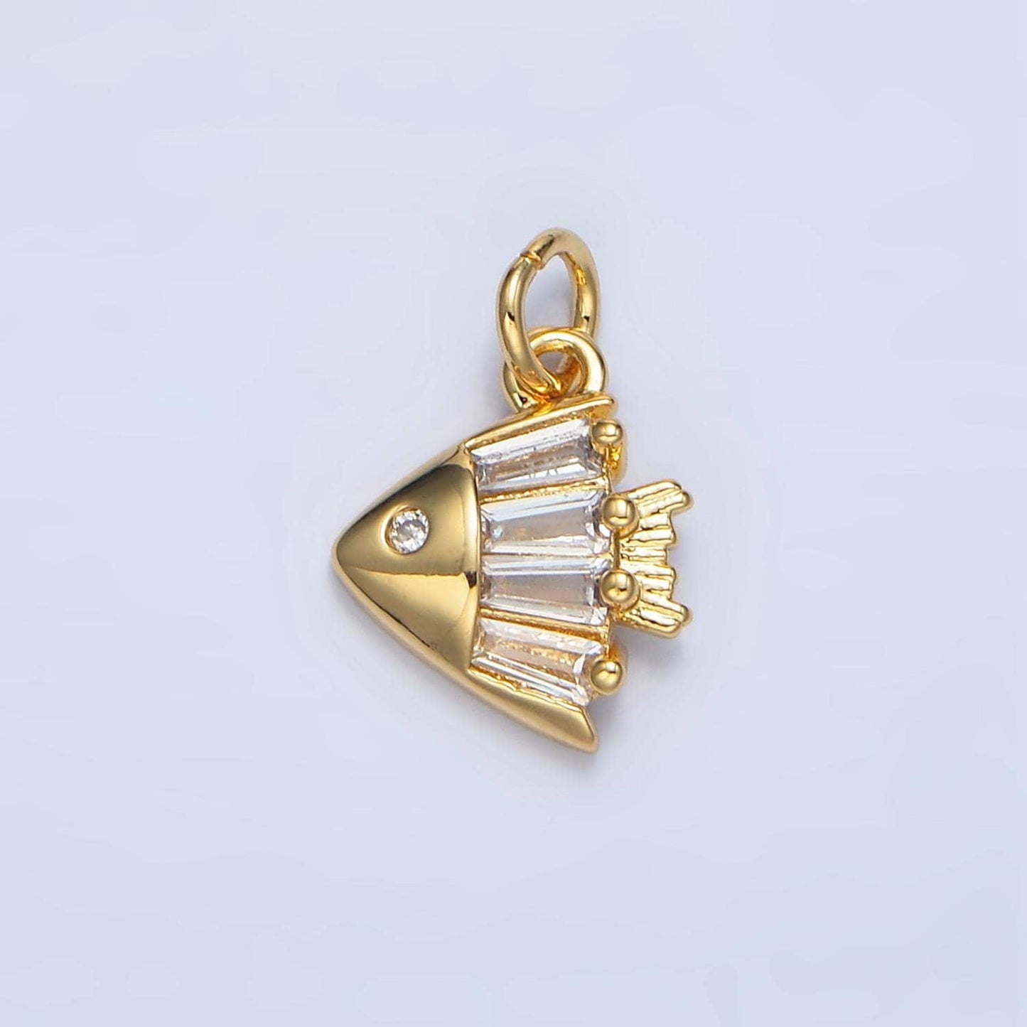 Cz clear baguette ocean sea animal angel fish 24k gold filled charm in gold & silver | x-877
