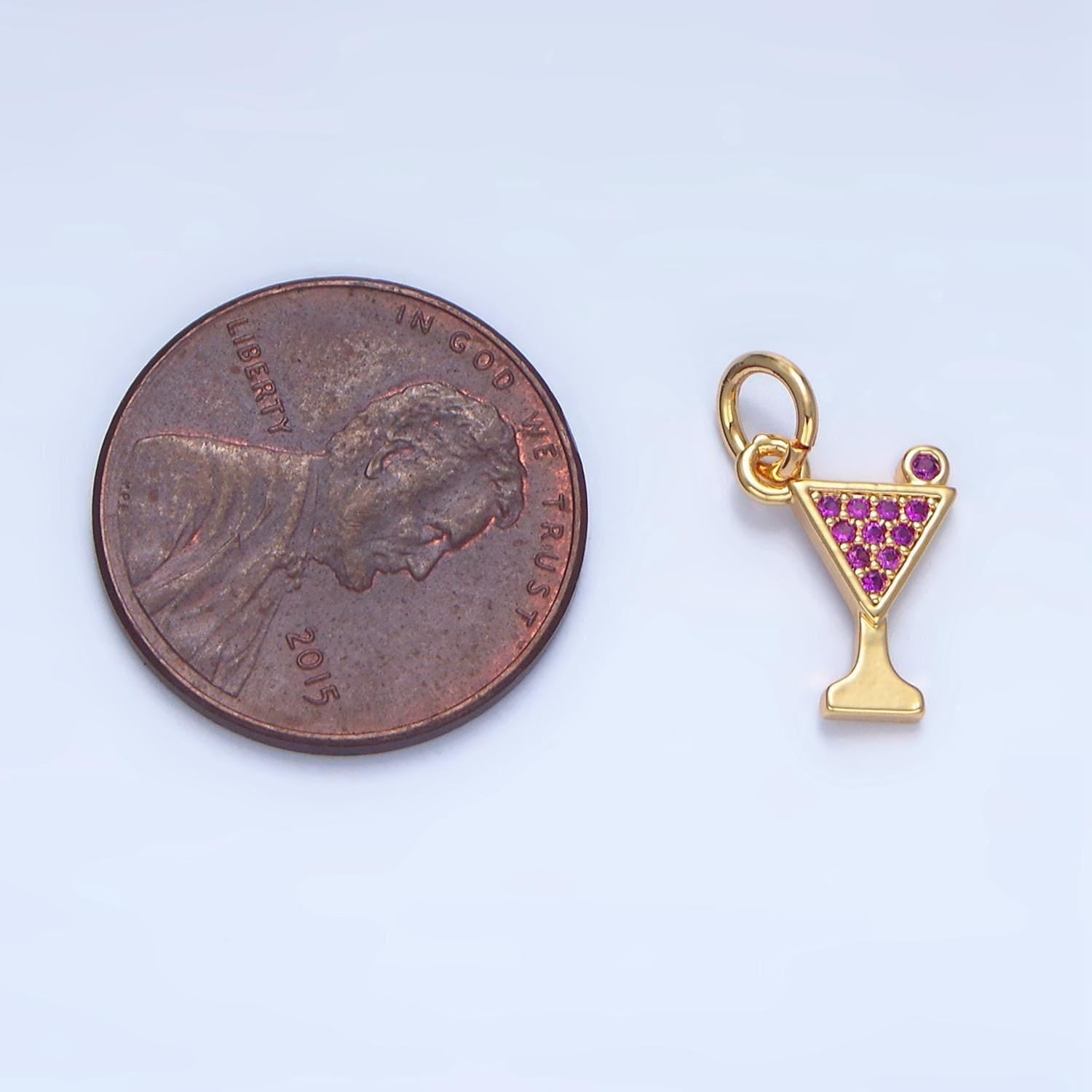 Fuchsia cz micro paved alcoholic martini drink 24k gold filled charm | x-875