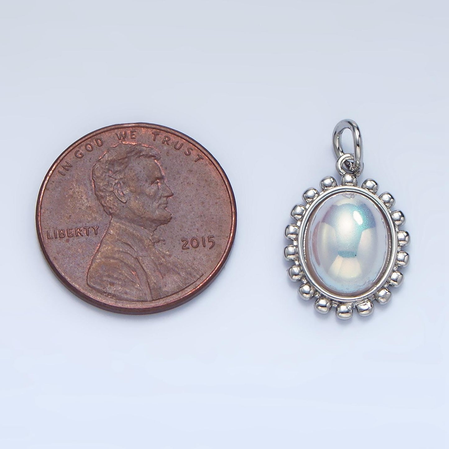 Oval rough blue moonstone white gold filled charm | x-862