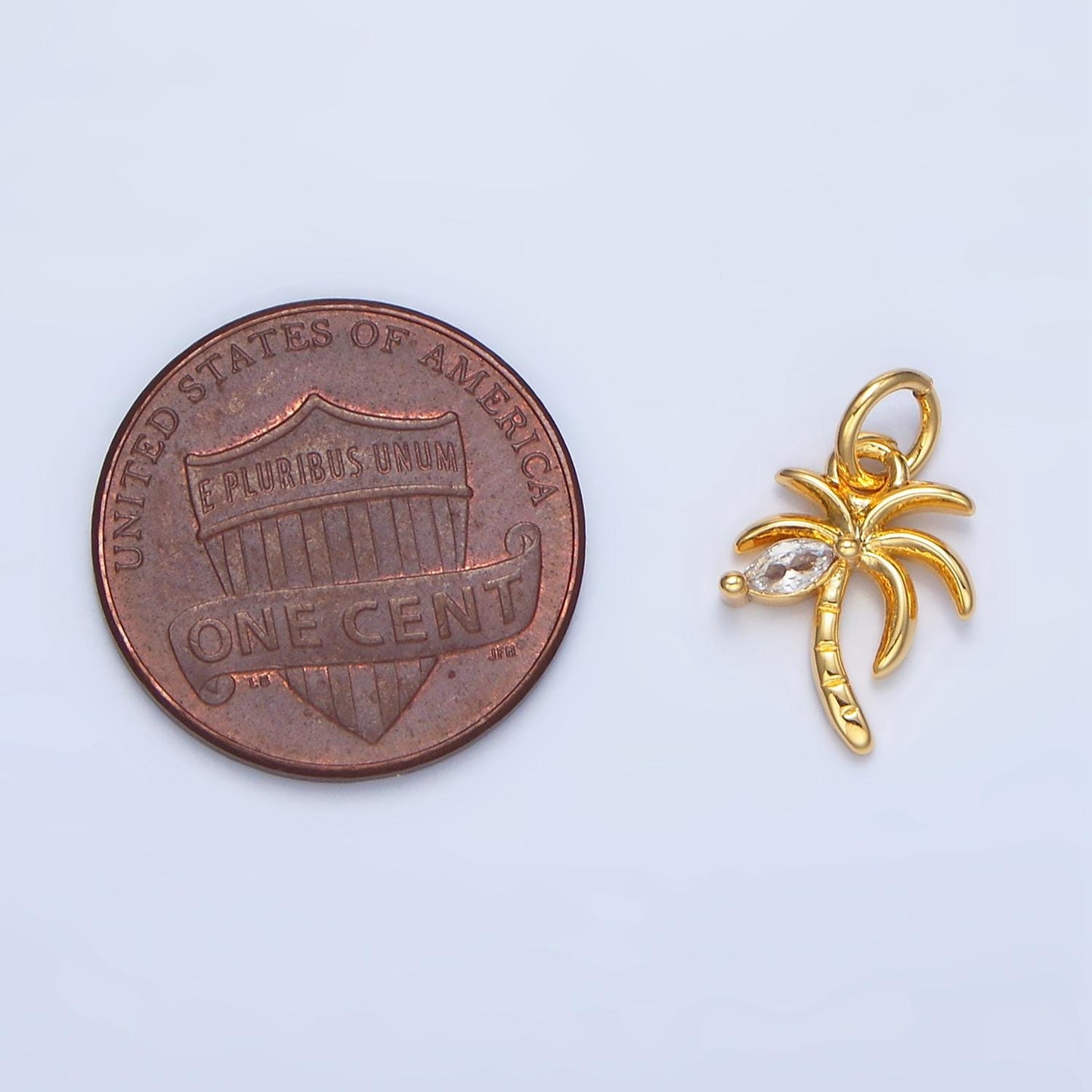 Mini 24k gold dainty palm tree pendant coconut cz micro pave charm for necklace earring bracelet supply | x-859