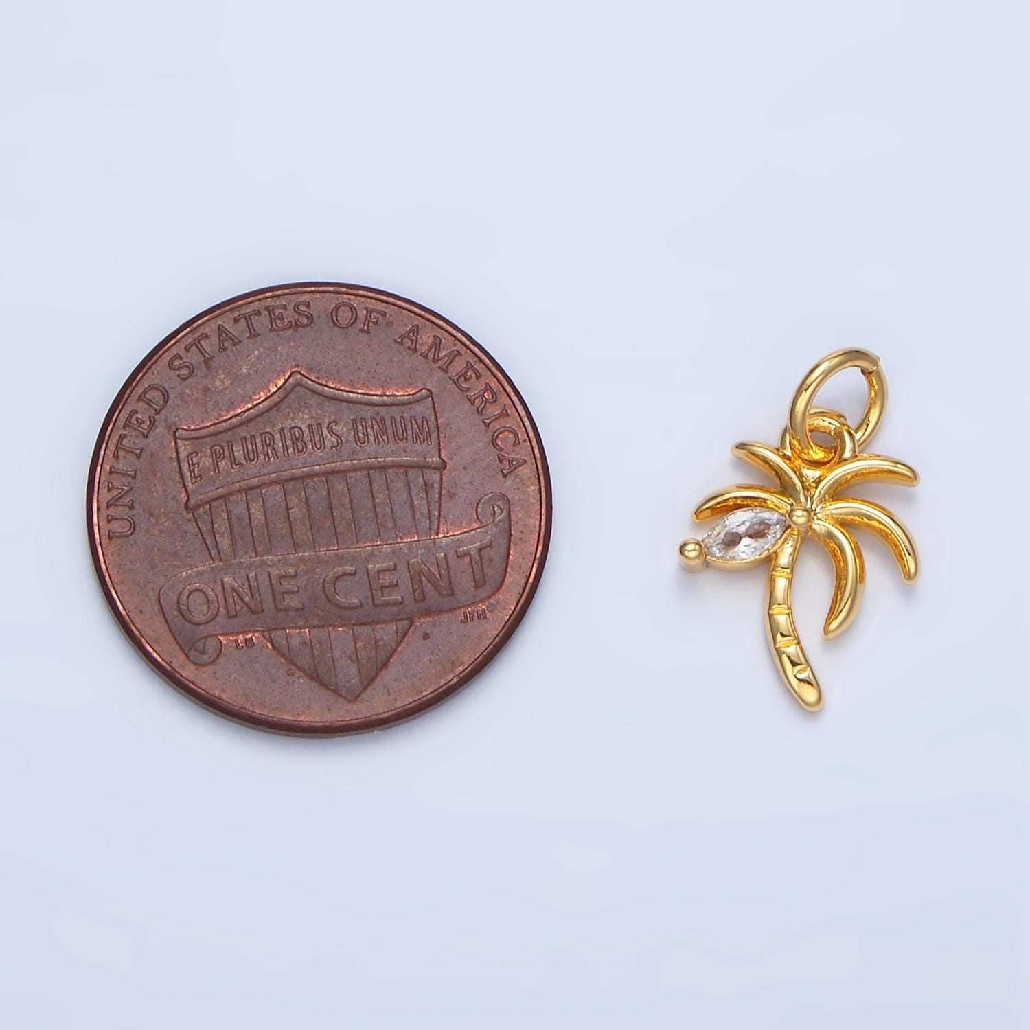 Mini 24k gold dainty palm tree pendant coconut cz micro pave charm for necklace earring bracelet supply | x-859