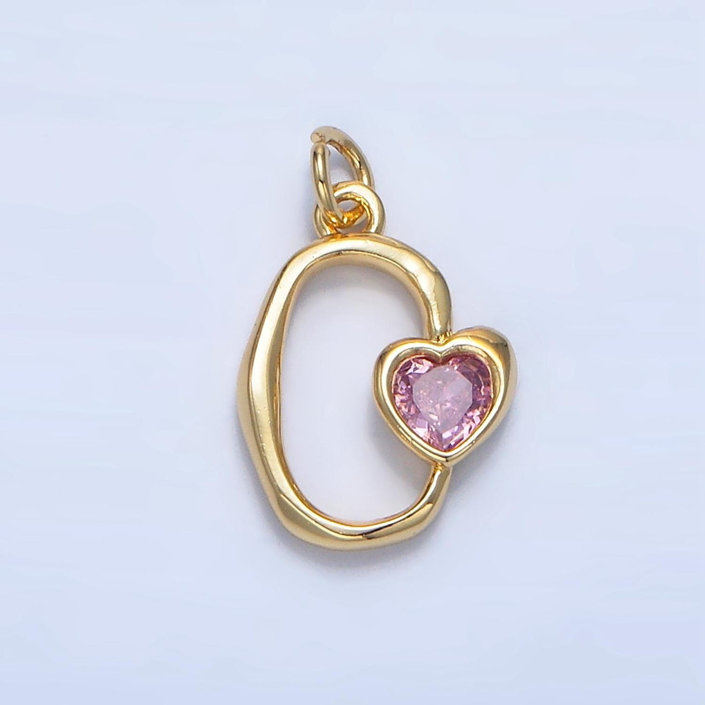 Clear, pink cz molted open oval heart 24k gold filled charm | x-856
