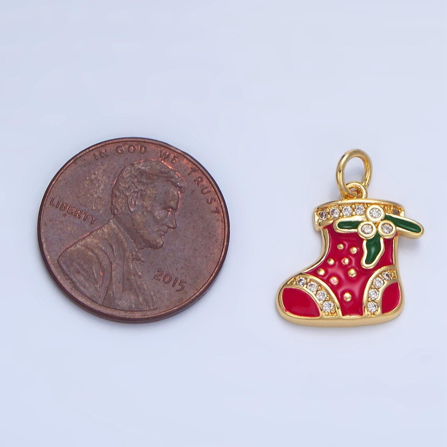 Red sock stocking micro paved cz, 24k gold filled christmas charm | x-843