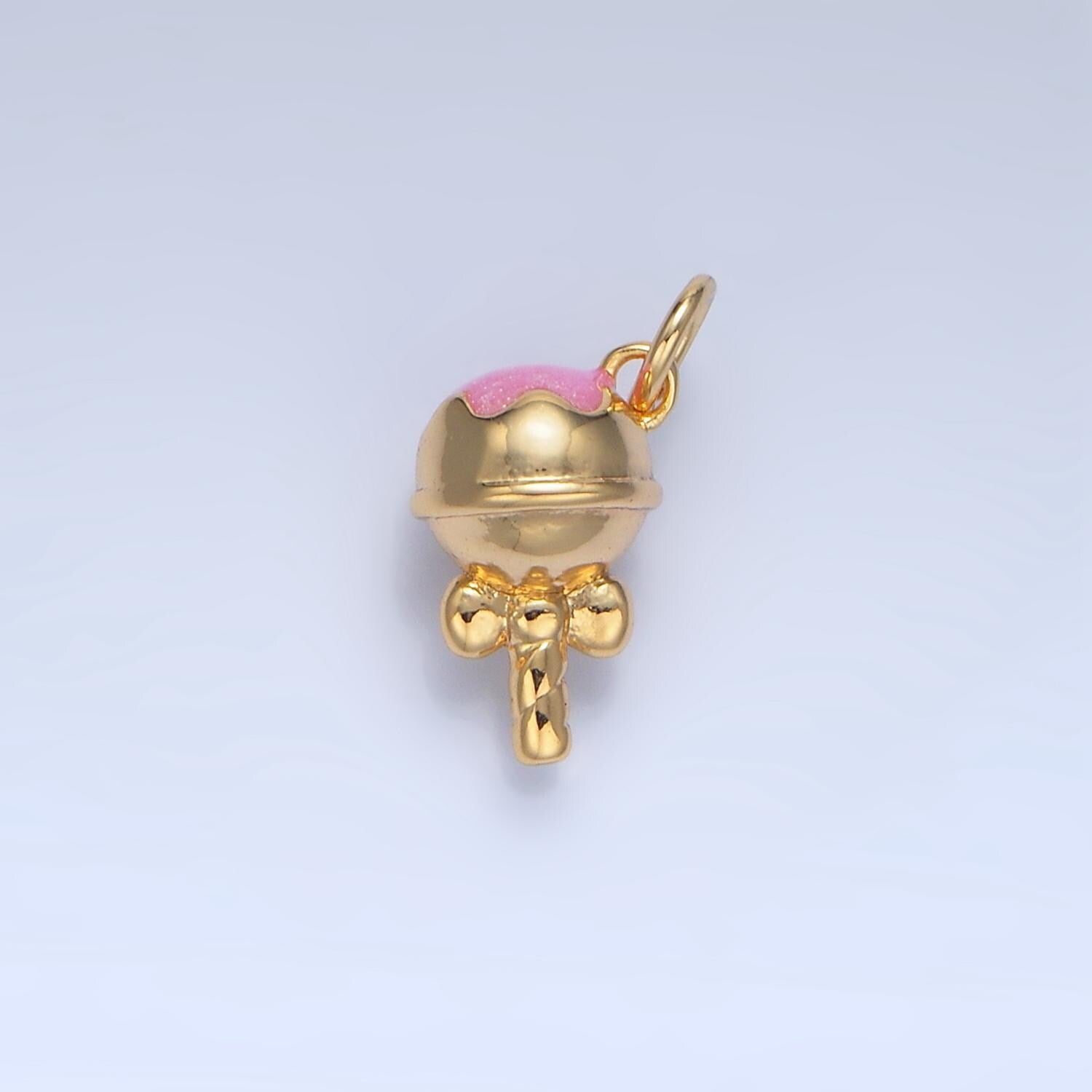 Pink top lollipop 24k gold filled enamel candy charm | x-833