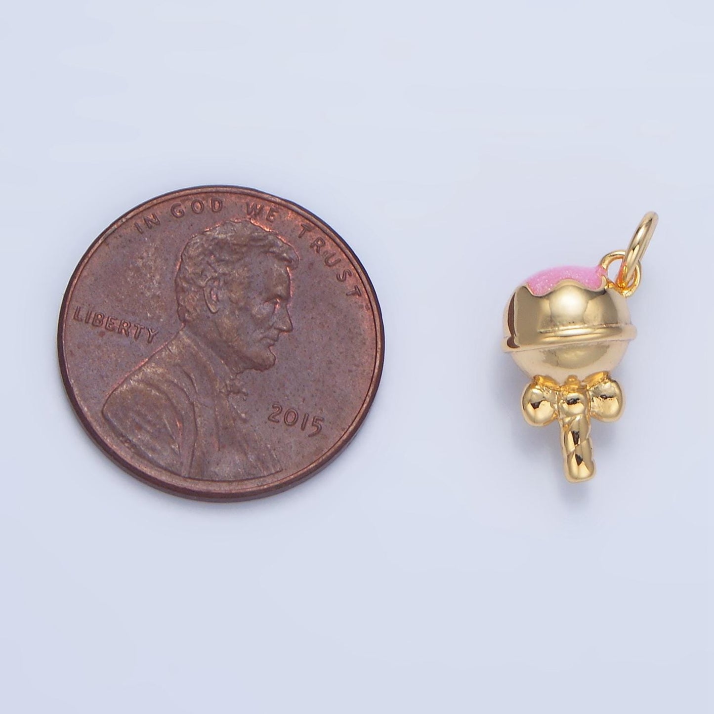 Pink top lollipop 24k gold filled enamel candy charm | x-833