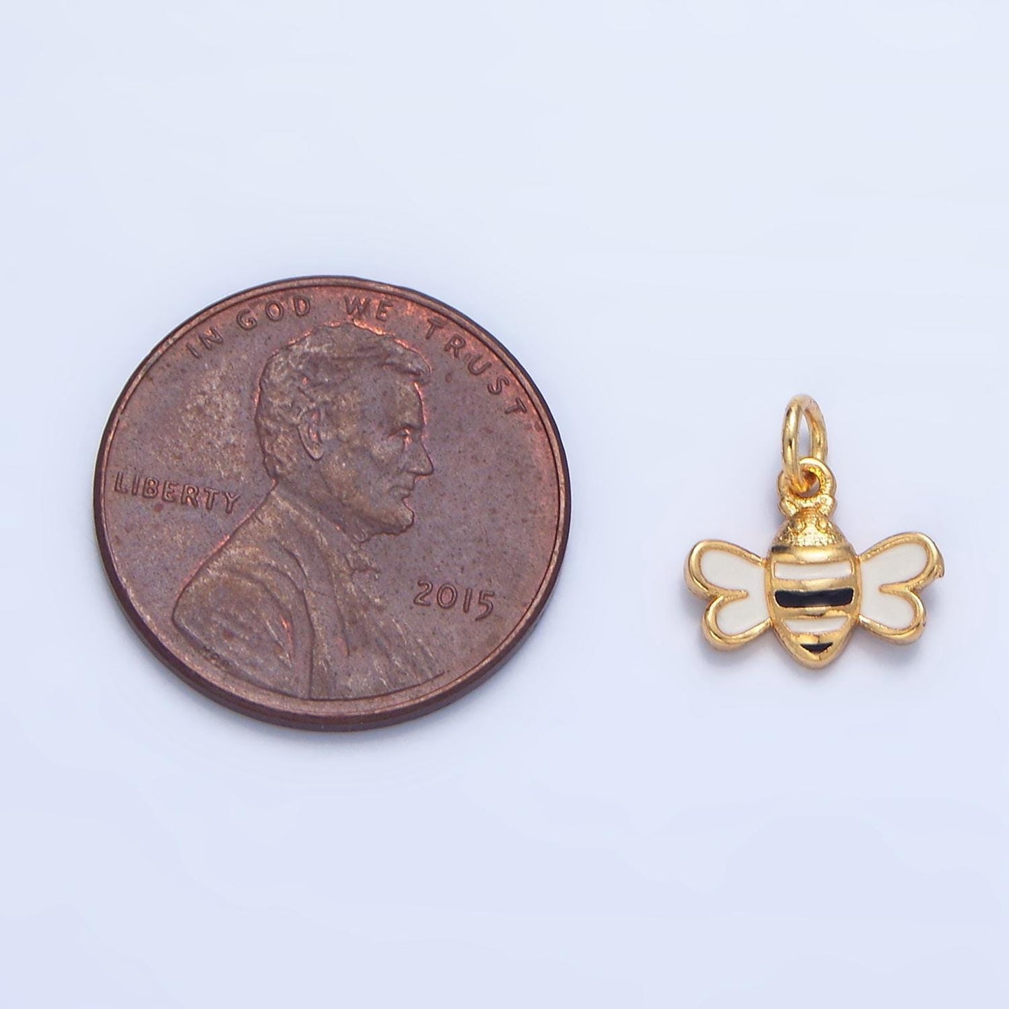 Black & white mini bee 24k gold filled insect charm | x826