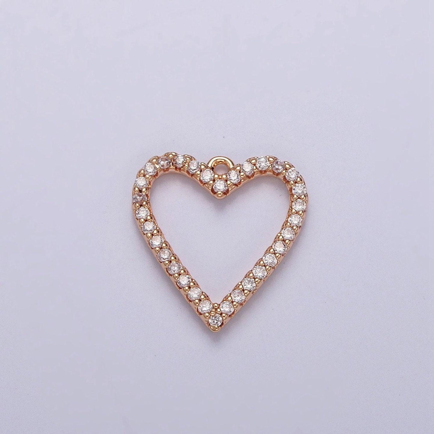 16k gold plated clear micro pave cubic zirconia heart outline pendant, gold cz stone love heart charm for bracelet necklace supply | x-815