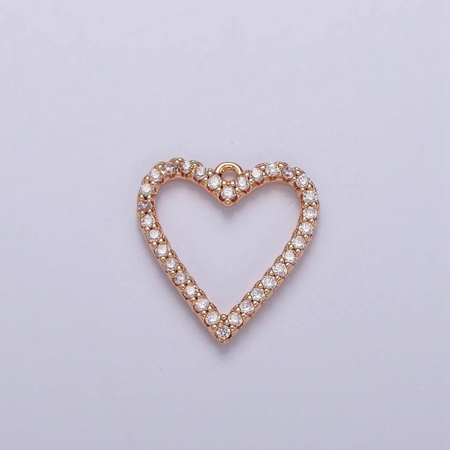 16k gold plated clear micro pave cubic zirconia heart outline pendant, gold cz stone love heart charm for bracelet necklace supply | x-815