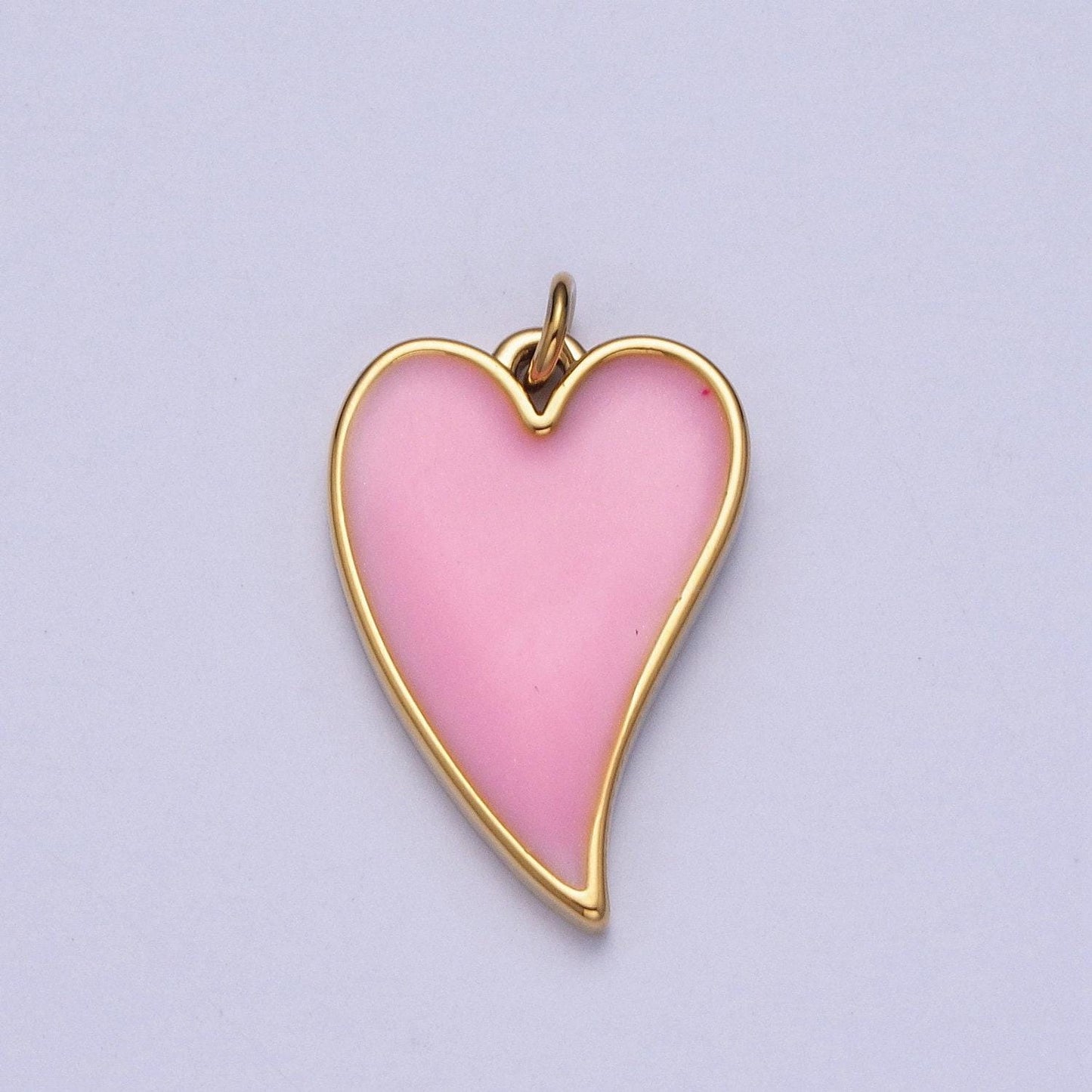 24k gold filled simple pink enamel heart charm, add on gold silver minimalistic pendant love jewelry | x-805, x-806