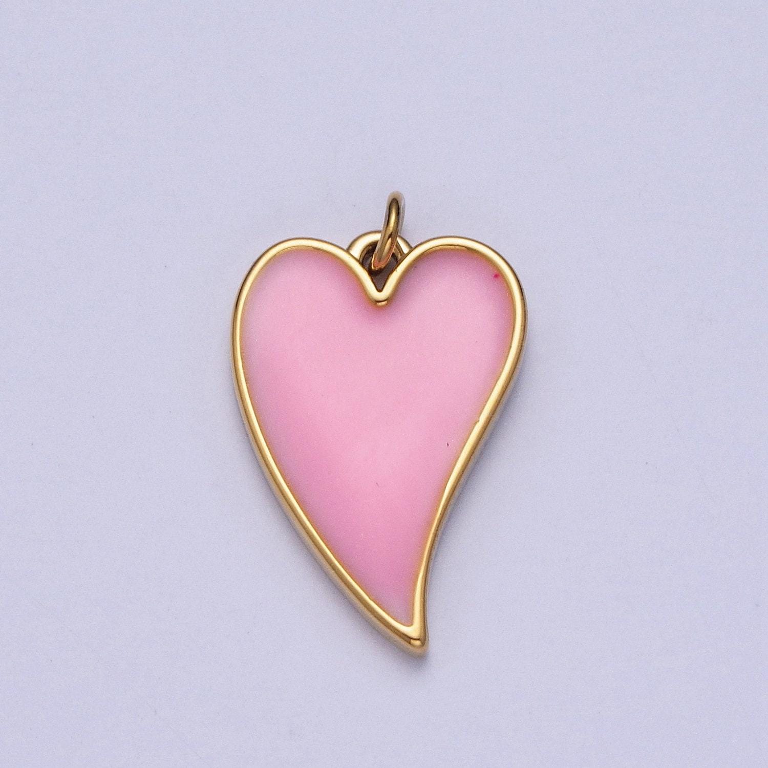 24k gold filled simple pink enamel heart charm, add on gold silver minimalistic pendant love jewelry | x-805, x-806