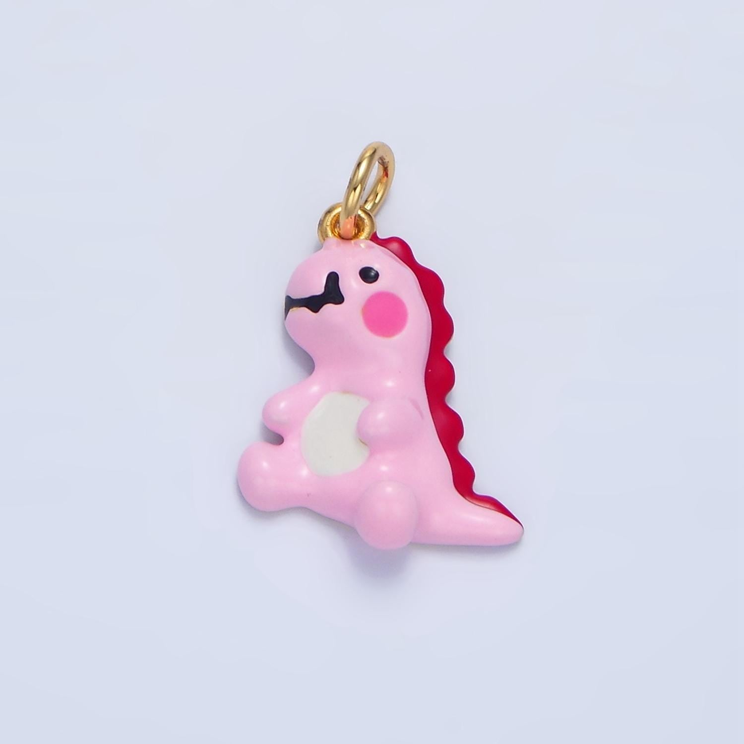 3d cute mini pink tiny dinosaur charm enamel dinosaur pendants cute t-rex charm for bracelet earring necklace charm supply godzilla | x789