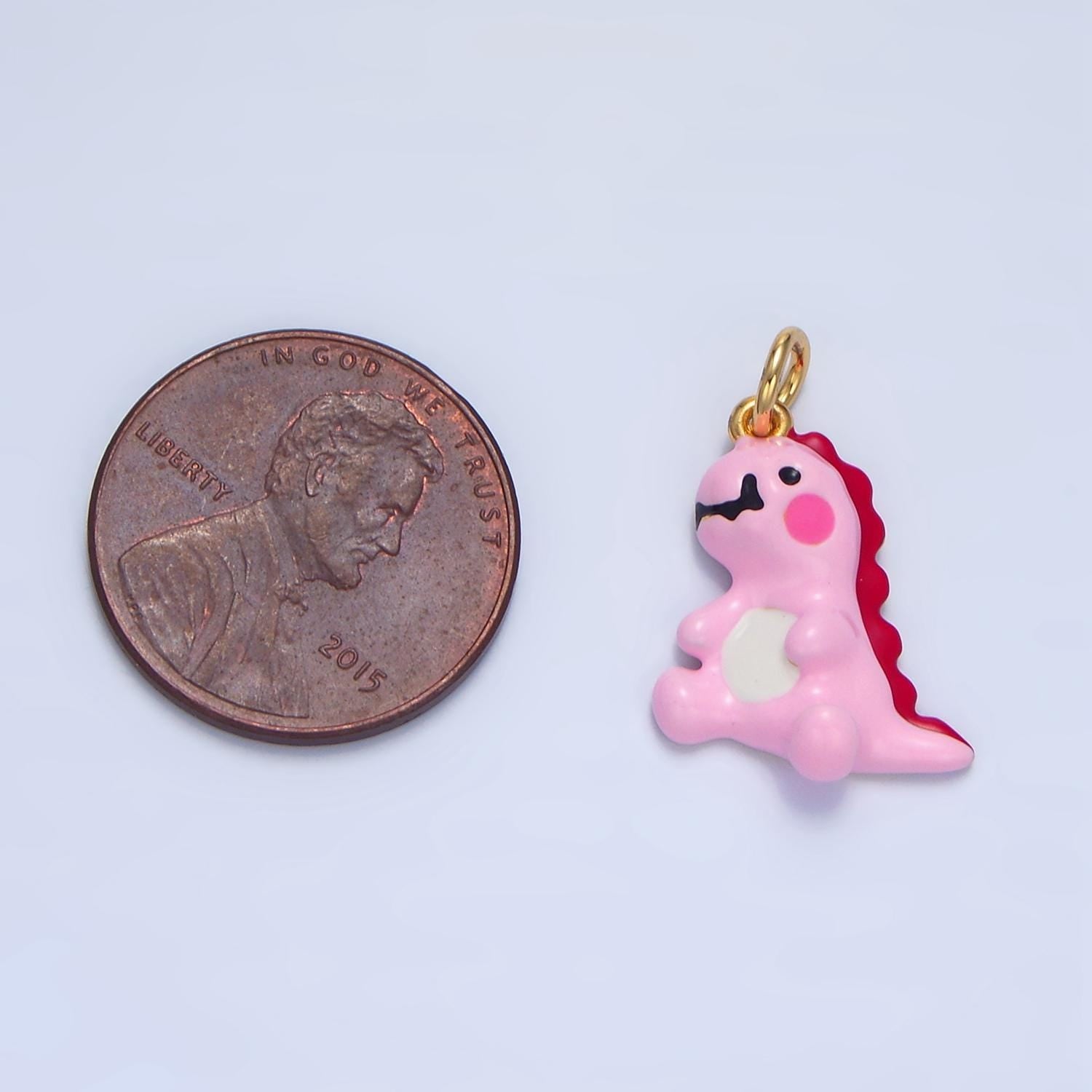 3d cute mini pink tiny dinosaur charm enamel dinosaur pendants cute t-rex charm for bracelet earring necklace charm supply godzilla | x789