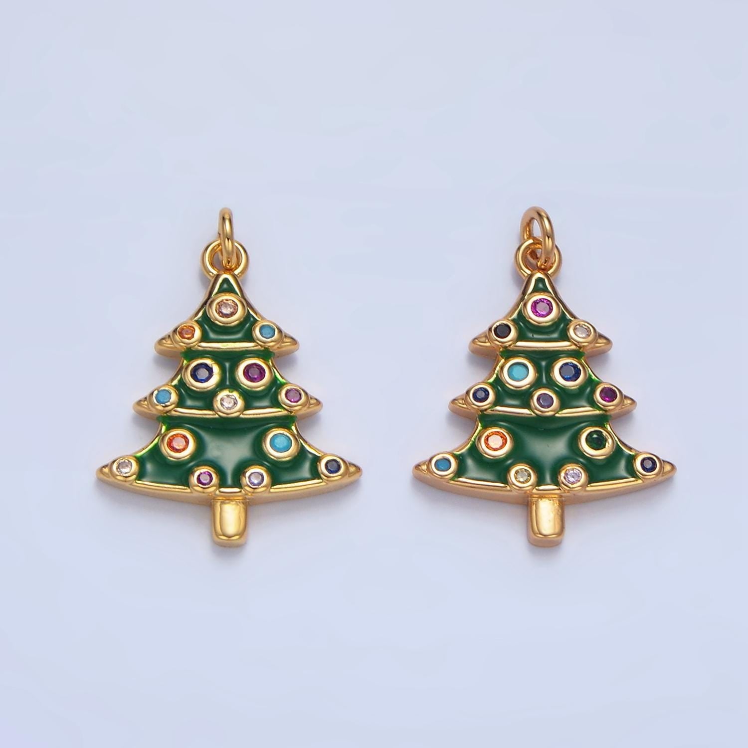 Dainty enamel green christmas tree with colorful micro paved cz dainty 24k gold filled holiday season greetings xmas pendant | x785