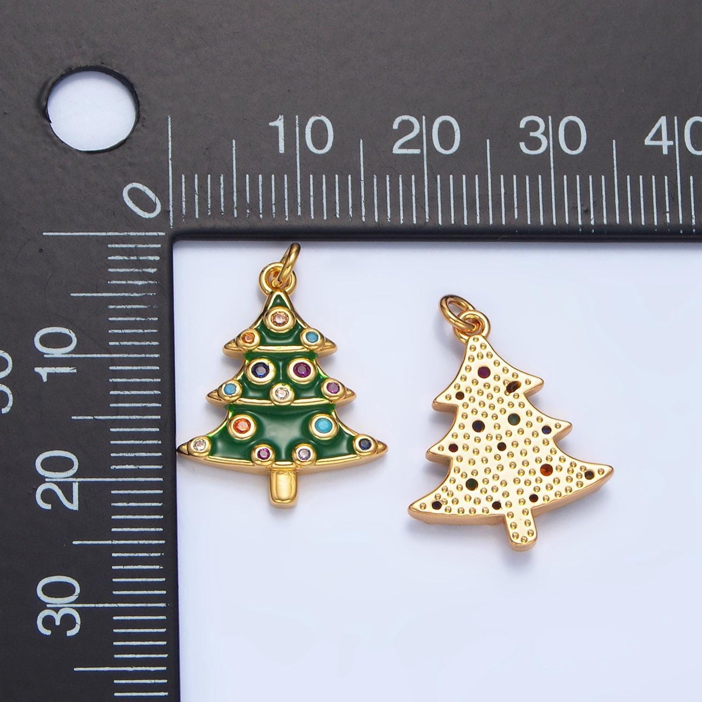 Dainty enamel green christmas tree with colorful micro paved cz dainty 24k gold filled holiday season greetings xmas pendant | x785