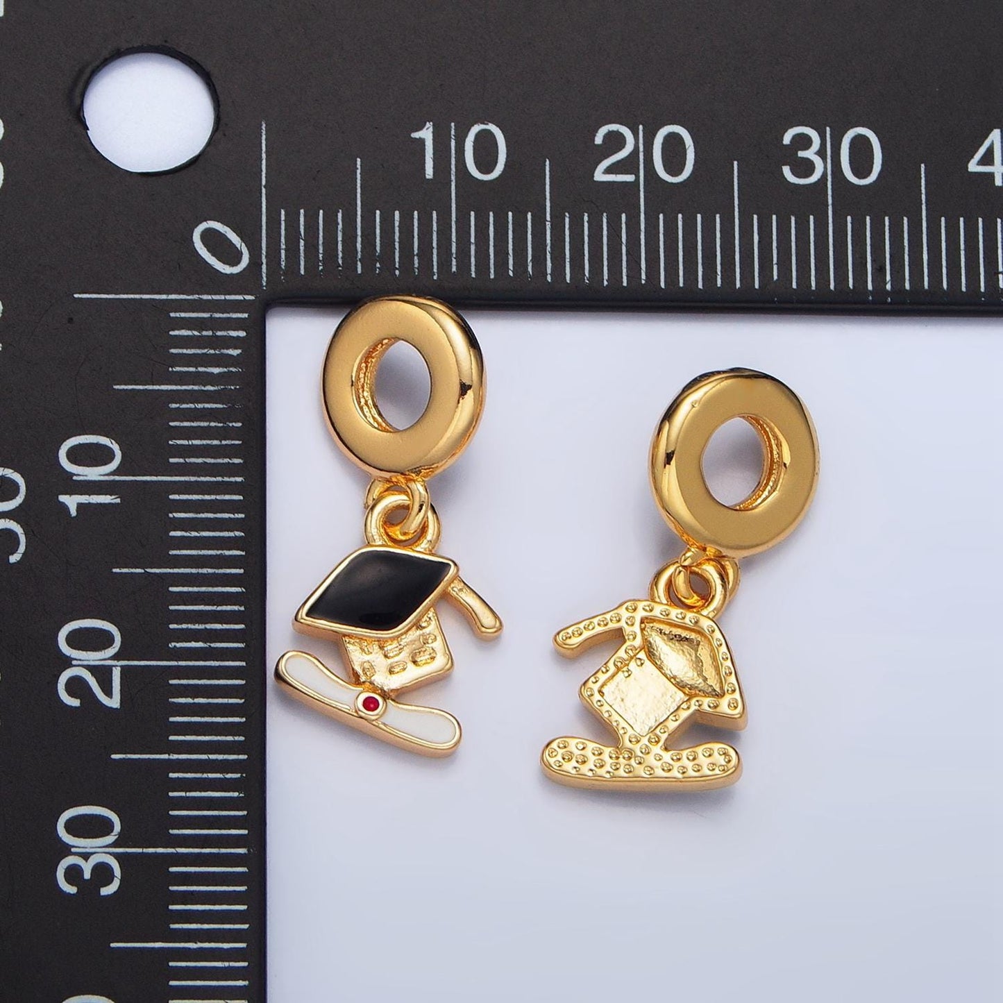 24k gold filled graduation hat theme rondelle bail triple drop pendant bracelet | x784