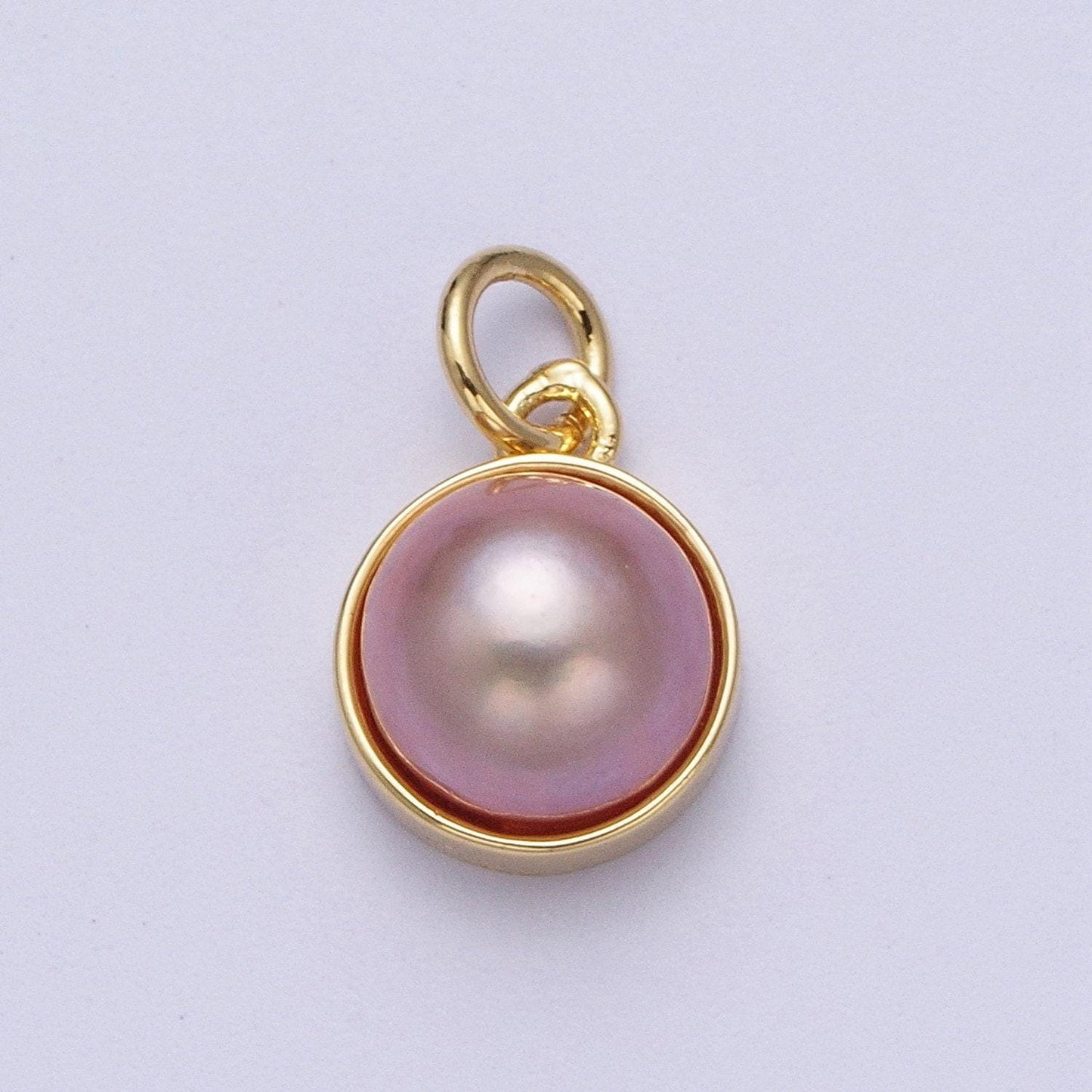Dainty purple white round pearl pendant, gold plated round mother of pearl charm | x-751, x-752