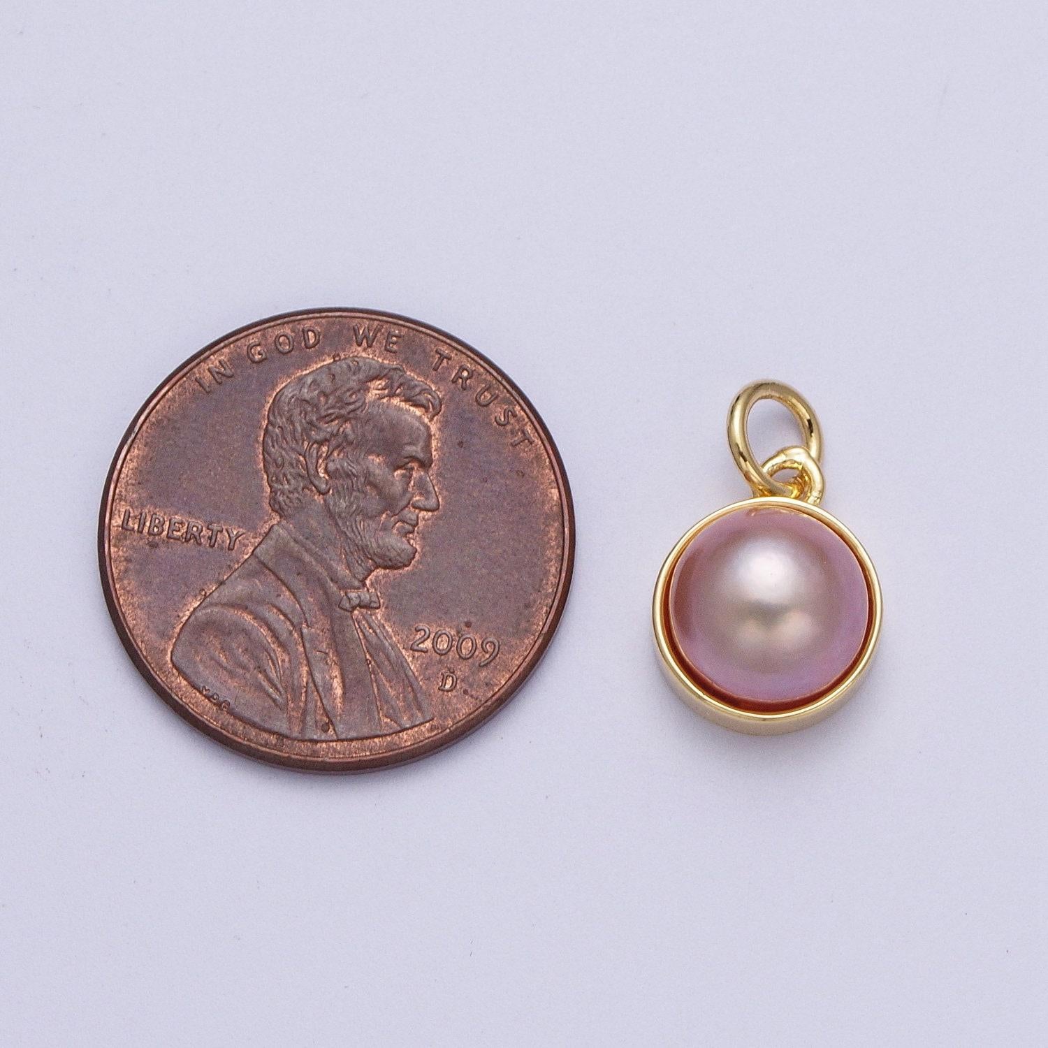 Dainty purple white round pearl pendant, gold plated round mother of pearl charm | x-751, x-752
