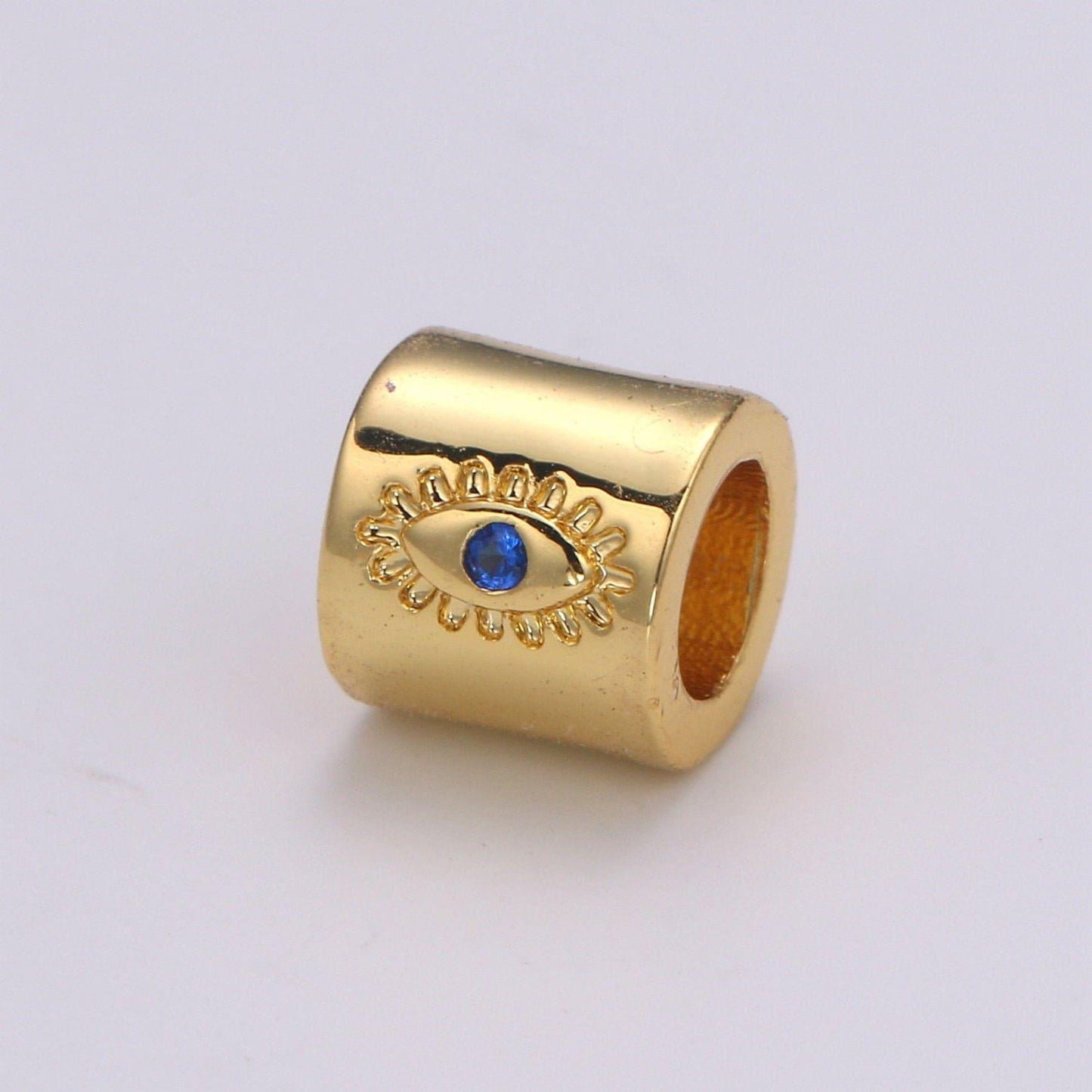 1pc 6mm blue evil eye cz beads solotaire beads cylinder beads charm for bracelet necklace supply 4mm hole, b-418