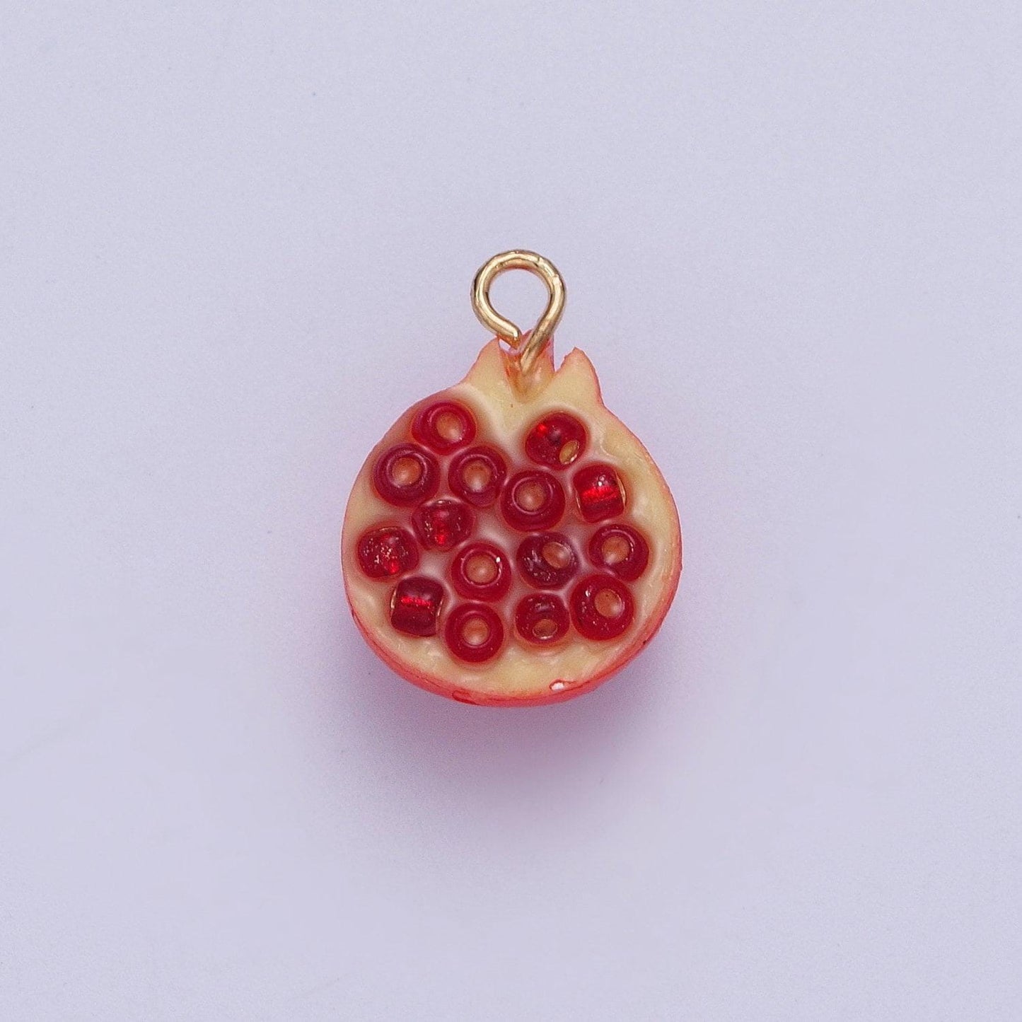 Bright red pomegranate cross-section pendant, 24k gold plated red pomegranate summer fruit charm | x-749