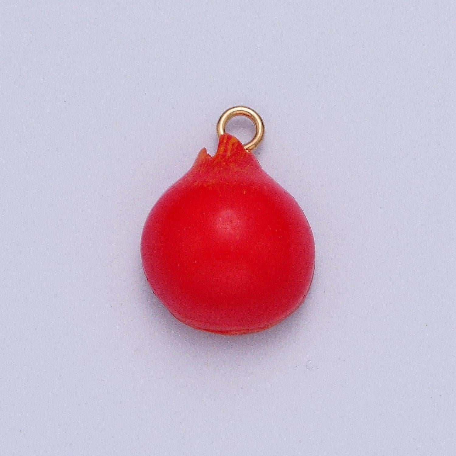 Bright red pomegranate cross-section pendant, 24k gold plated red pomegranate summer fruit charm | x-749