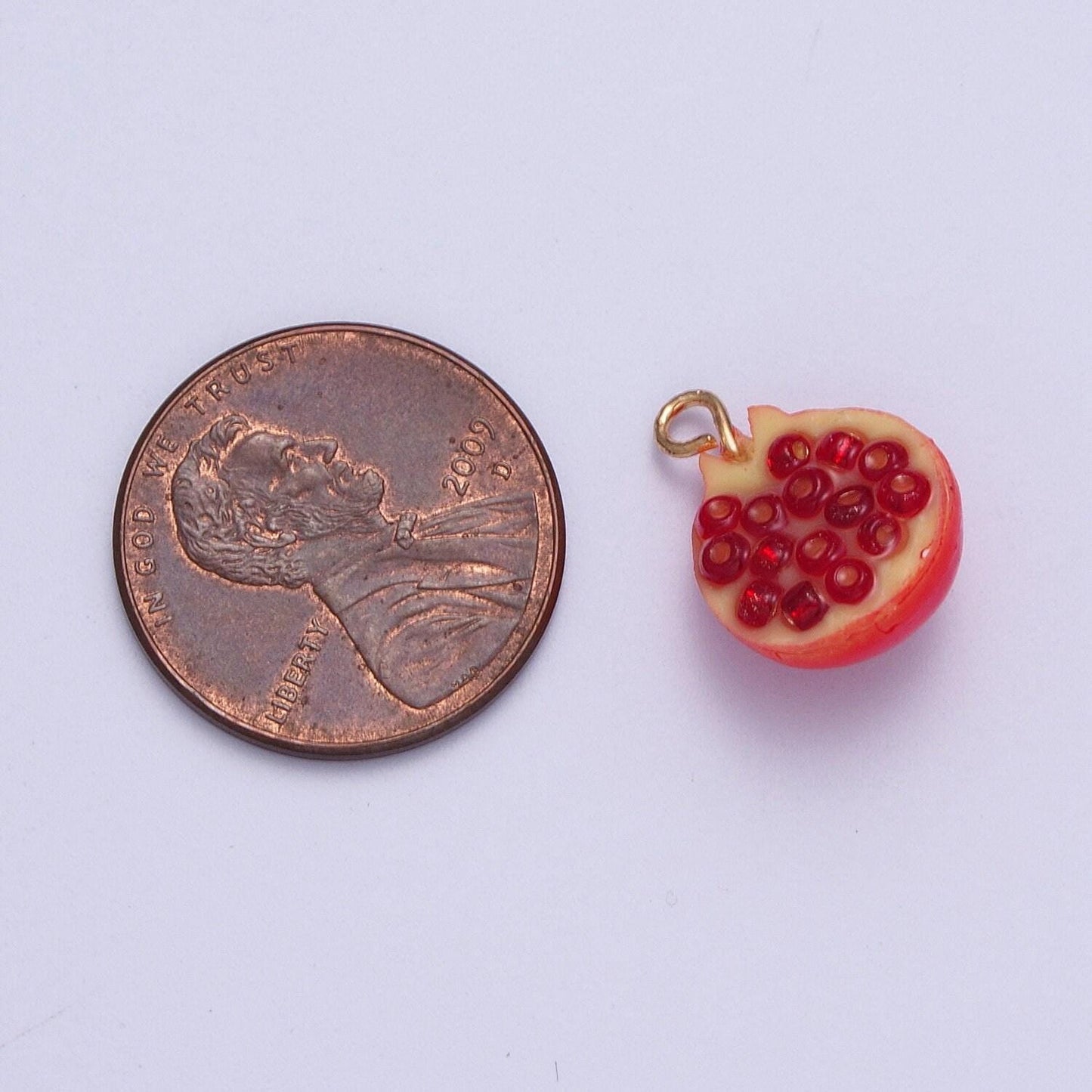 Bright red pomegranate cross-section pendant, 24k gold plated red pomegranate summer fruit charm | x-749