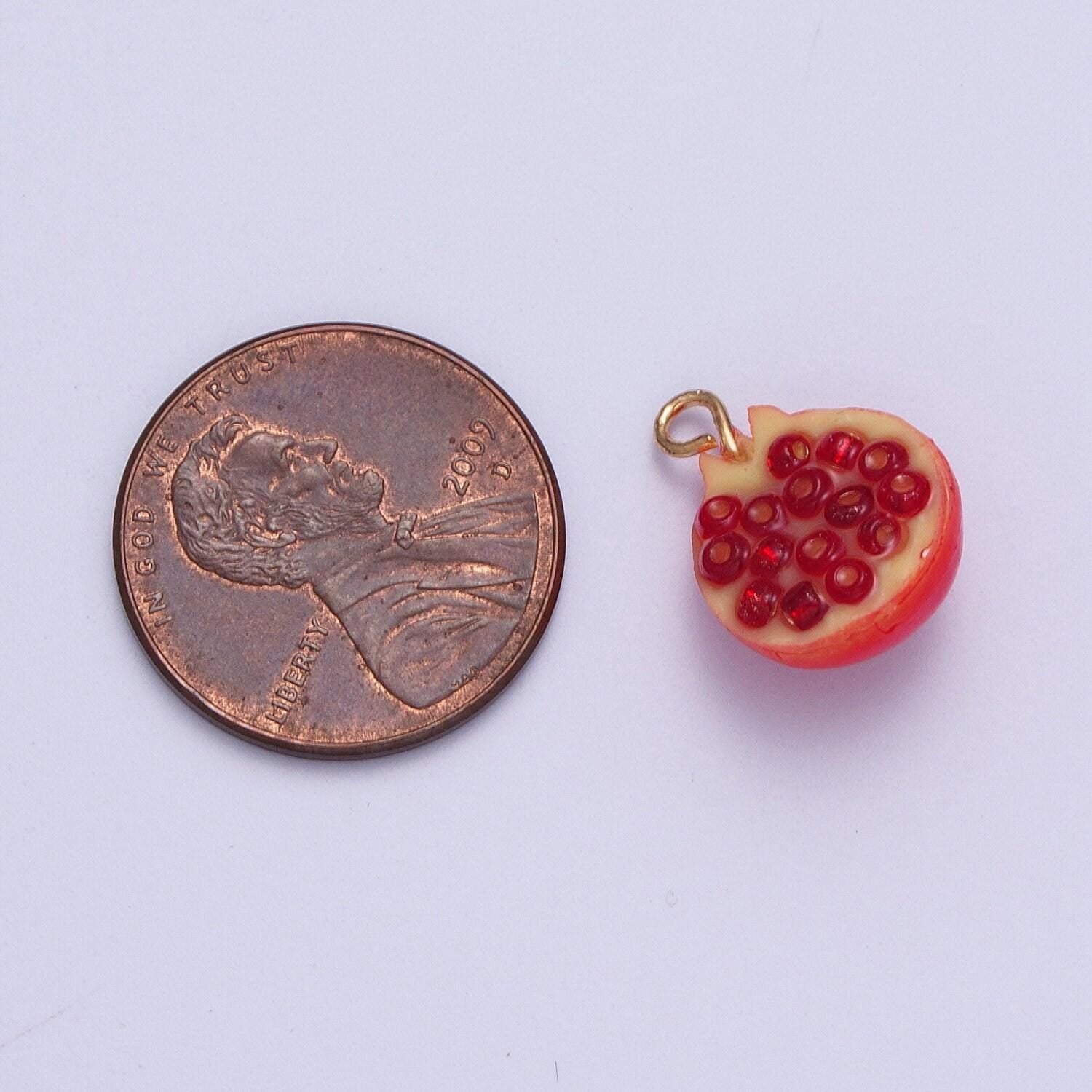 Bright red pomegranate cross-section pendant, 24k gold plated red pomegranate summer fruit charm | x-749