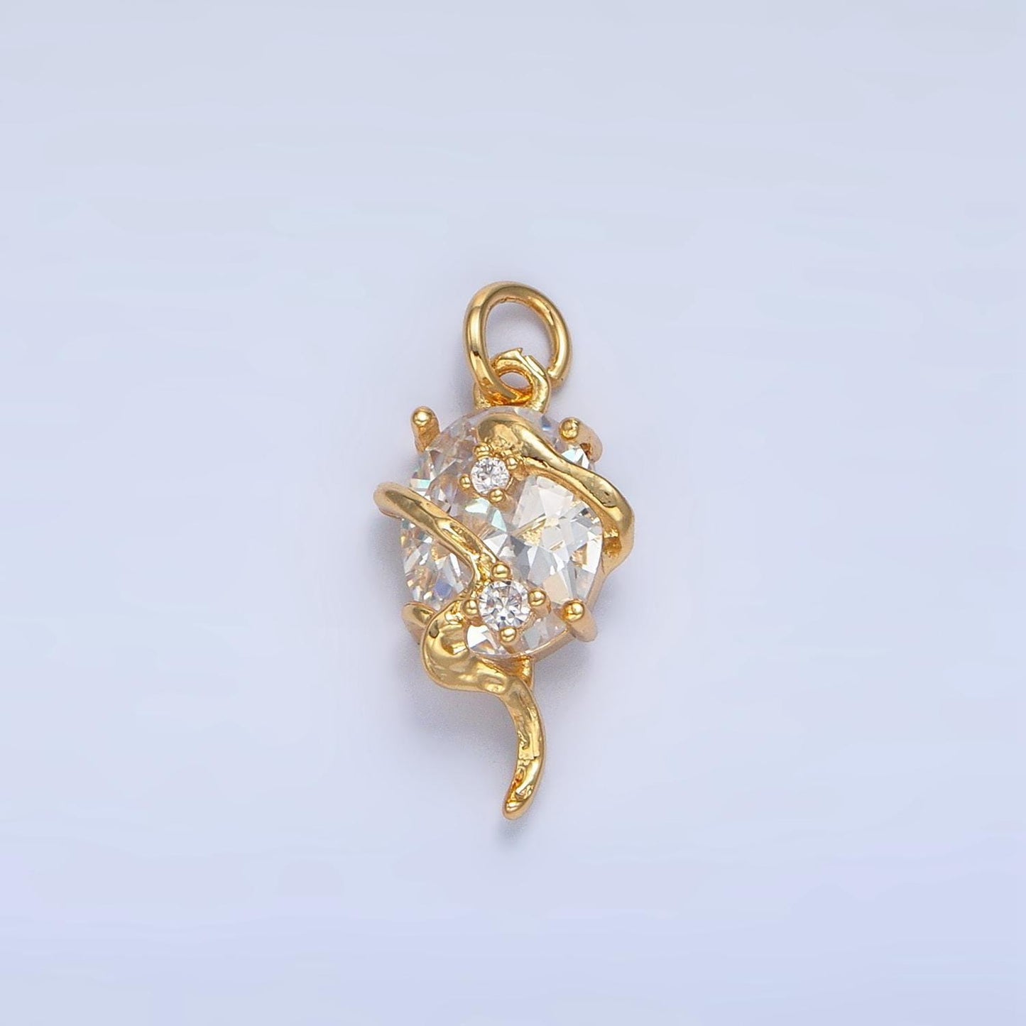 Oval clear cz + molten wrap, 24k gold filled geometric charm | x-740