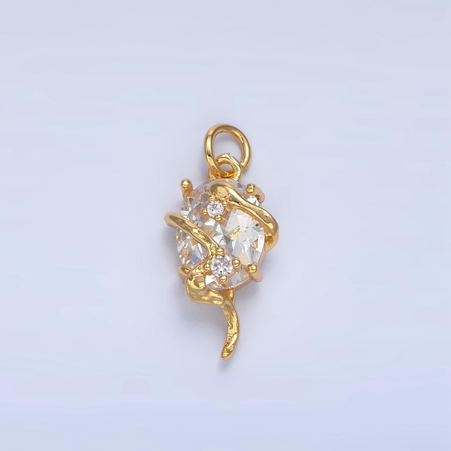 Oval clear cz + molten wrap, 24k gold filled geometric charm | x-740