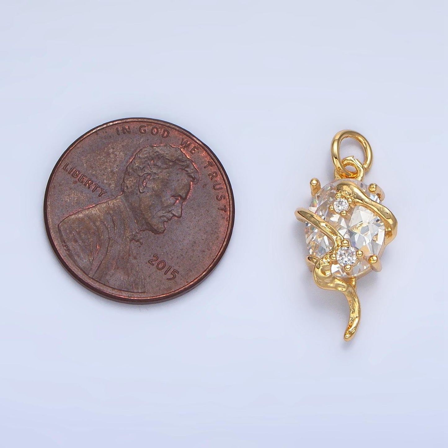 Oval clear cz + molten wrap, 24k gold filled geometric charm | x-740