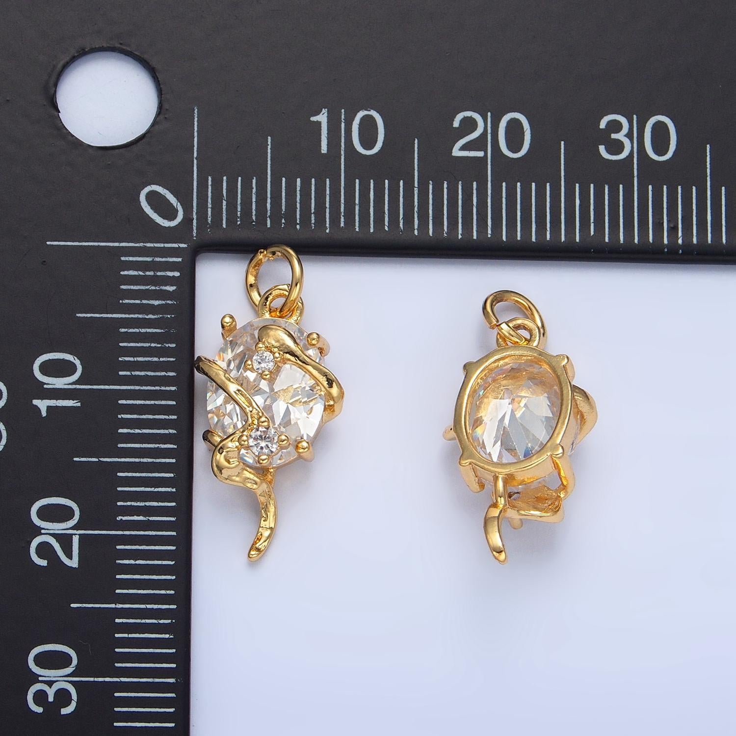 Oval clear cz + molten wrap, 24k gold filled geometric charm | x-740