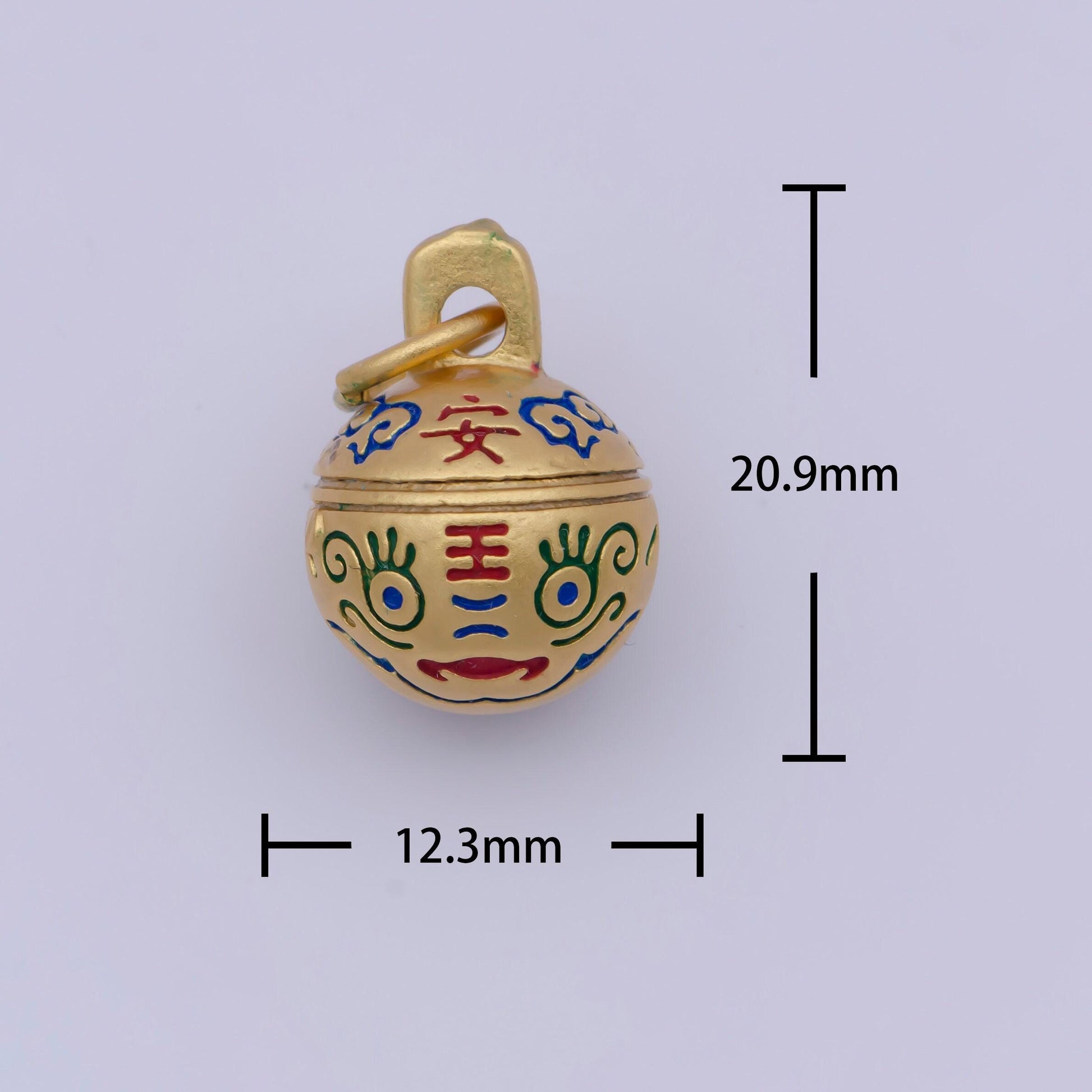 Gold safety, peace, well-being chinese character ball pendant, 24k gold plated enamel tiger ball protection charm | x-713