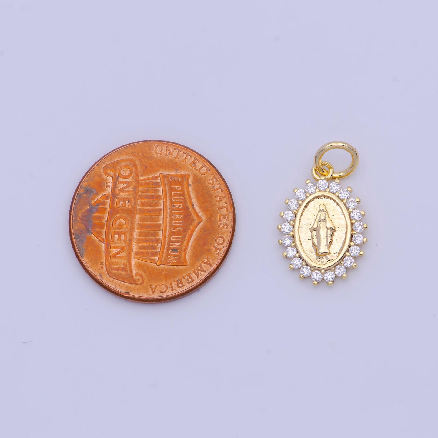 18k gold plated virgin mary jesus christ catholic bijoux sunburst micro pave cz charm | x-710