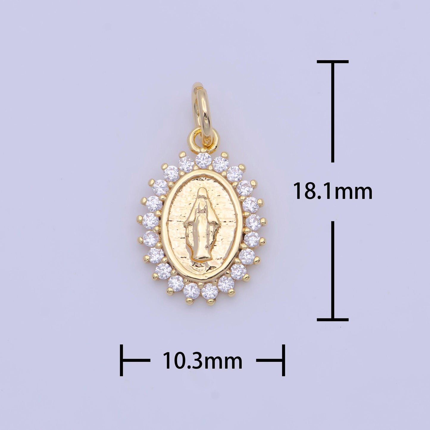 18k gold plated virgin mary jesus christ catholic bijoux sunburst micro pave cz charm | x-710