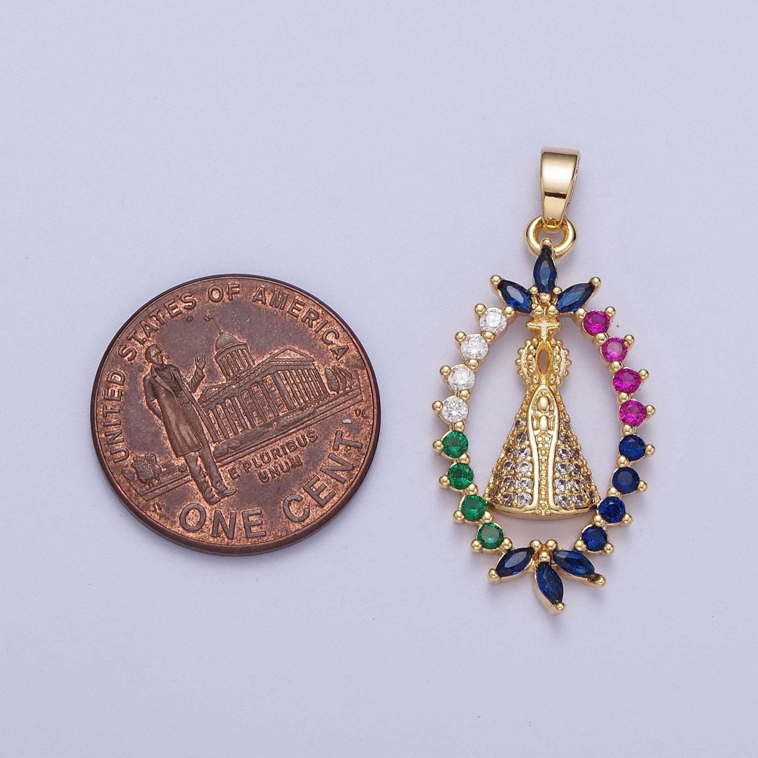 Gold cz religious nossa senhora aparecida pendant 24k gold plated micro paved marquise cut colorful cz religious cross | x-699