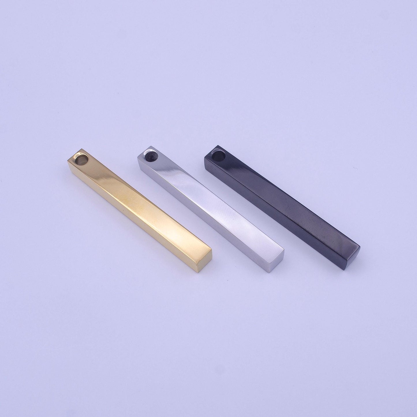Personalized bar gold, silver engraved bar, 49.9x5.9mm 2mm hole vertical bar good for personalized jewelry name necklace