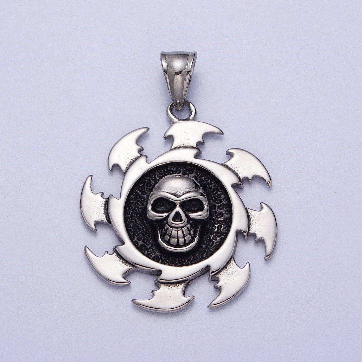 Silver skull gear charm - 35mm diameter - steampunk silver men necklace pendant stainless steel jewelry x659