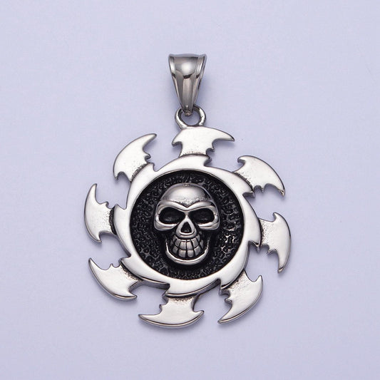 Silver skull gear charm - 35mm diameter - steampunk silver men necklace pendant stainless steel jewelry x659