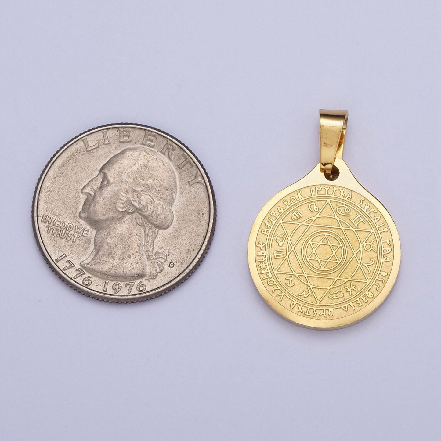 Gold zodiac signs & the 7 archangels of god in the star of david medallion pendant, 24k gold filled stainless steel religious charm | x-656
