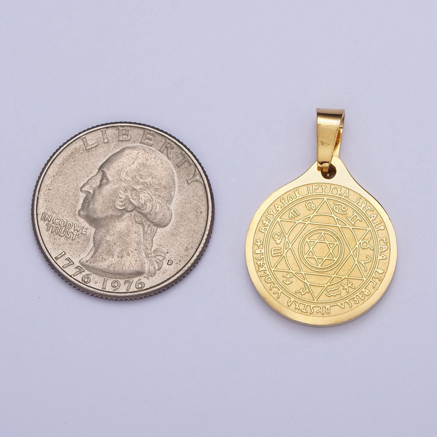 Gold zodiac signs & the 7 archangels of god in the star of david medallion pendant, 24k gold filled stainless steel religious charm | x-656